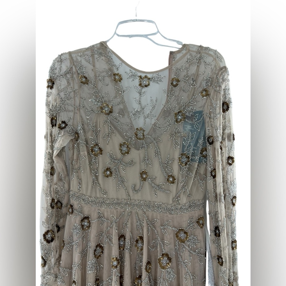 NWT Mac Duggal Beaded Illusion High Neck Long Sleeve A Line Gown 6 - Picture 7 of 11